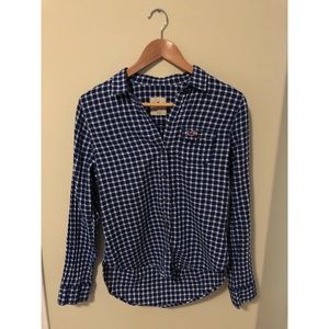 Hollister Navy Plaid Button Down Shirt